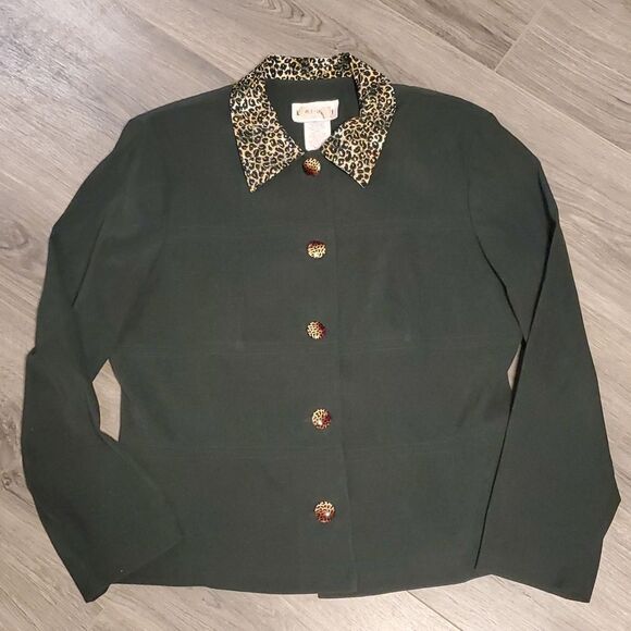EUC Vintage Miss Dorby Green Cheetah Blazer - Picture 1 of 8